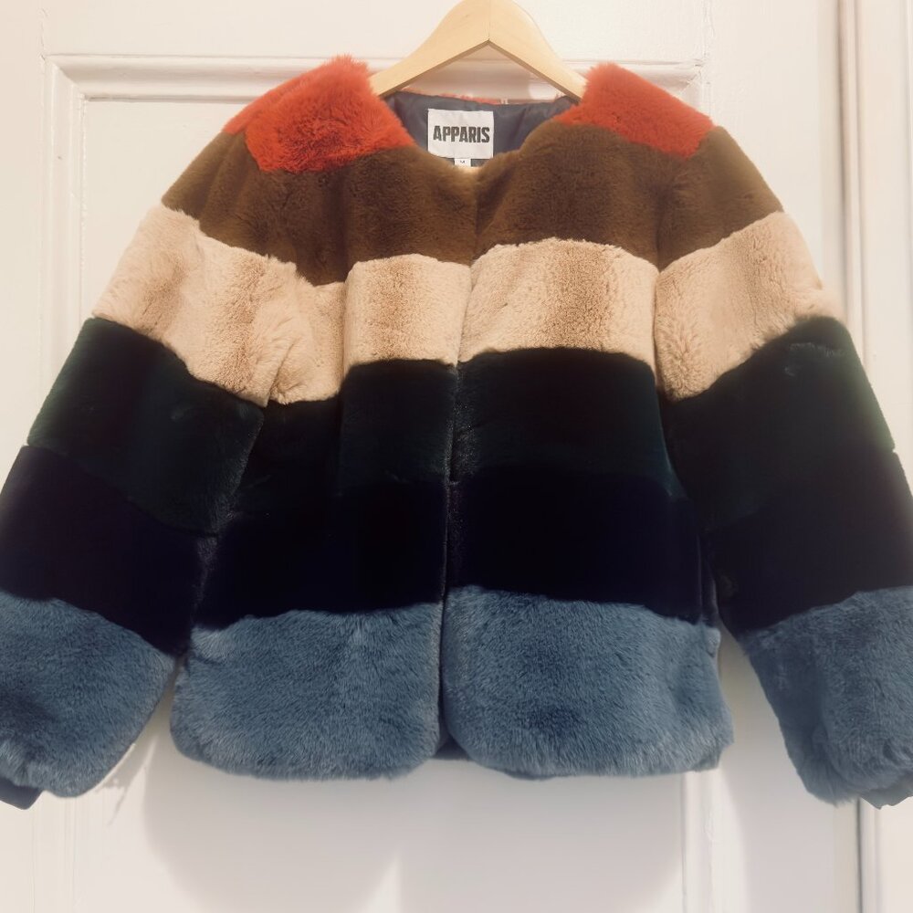 Vegan fur multi-color bomber jacket